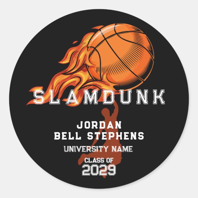Basketball Fireball Sport Team Graduate Cap Topper Runder Aufkleber (Vorderseite)