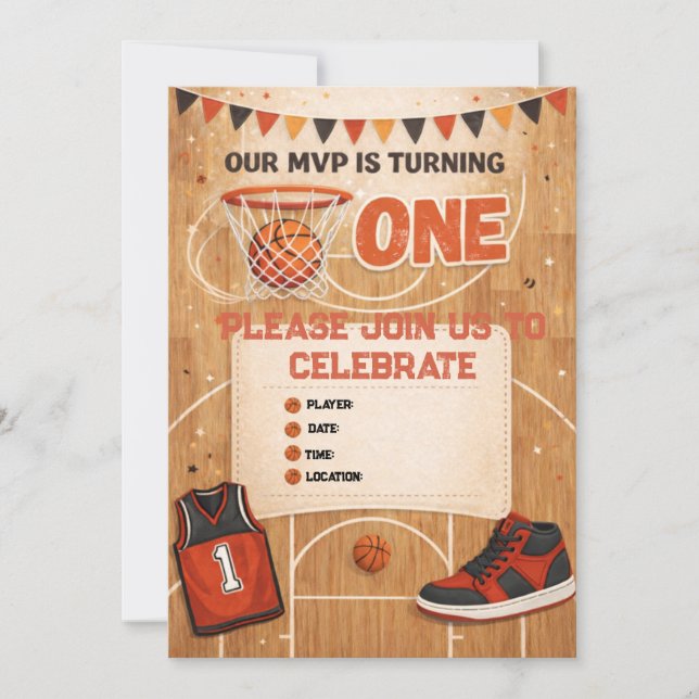 Basketball First Birthday Invitation | Einladung (Vorderseite)