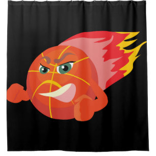 BASKETBALL FLAMES SHOWER CURTAIN DUSCHVORHANG