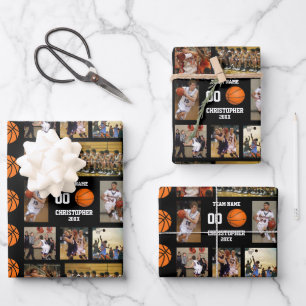 Basketball Foto Collage Fleece Decke Geschenkpapier Set