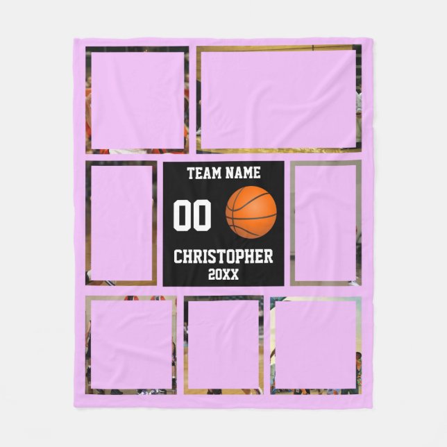 Basketball Foto Collage Lila Fleece Decke (Vorderseite)