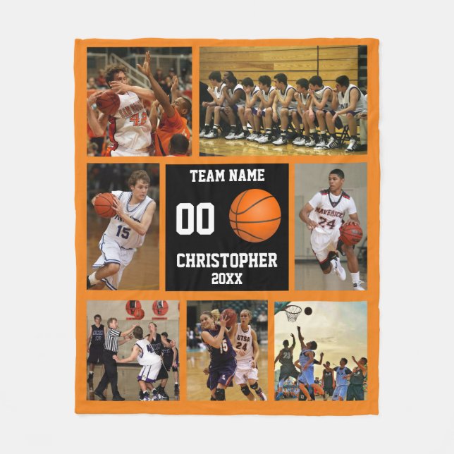 Basketball Foto Collage Orange Fleece Decke (Vorderseite)