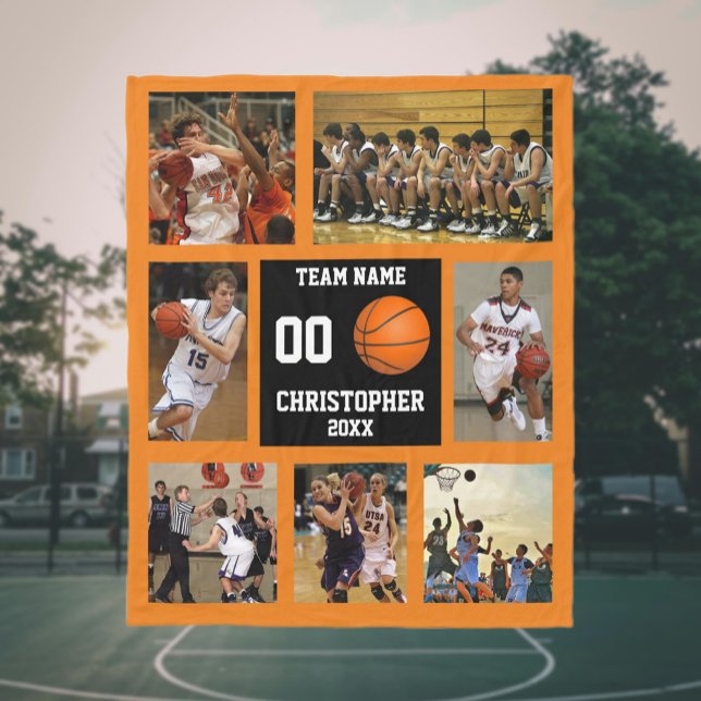 Basketball Foto Collage Orange Fleecedecke (Basketball photo collage Orange Fleece Blanket)