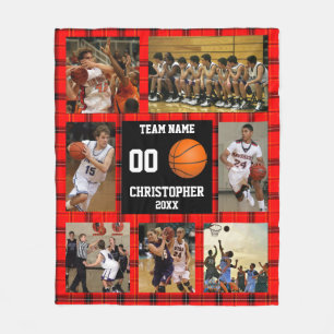 Basketball Foto Collage Red Tartan Fleecedecke