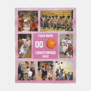 Basketball Foto Collage Rosa Glitzer Fleecedecke