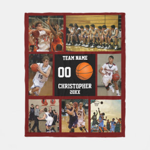 Basketball Foto Collage Rotwein Fleecedecke