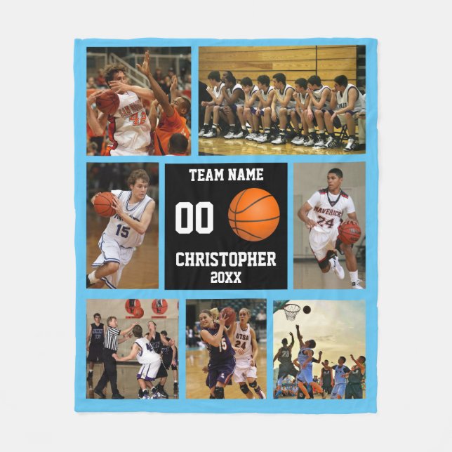 Basketball Foto Collage Sky blau Fleecedecke (Vorderseite)