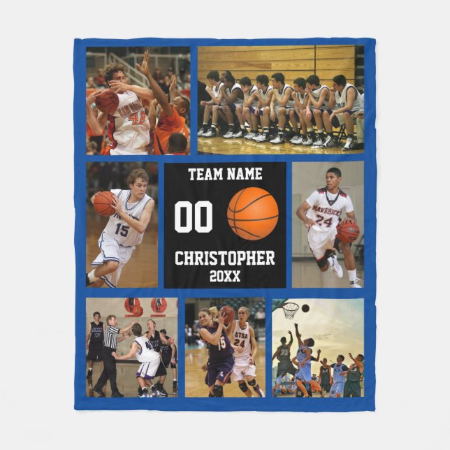 Basketball Foto Collage tiefblau Fleecedecke (Vorderseite)