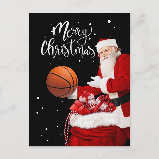 Basketball Frohe Weihnachten mit dem Weihnachtsman Postkarte (Vorderseite)