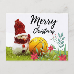 Basketball Frohe Weihnachten mit Snowman auf grün  Postkarte