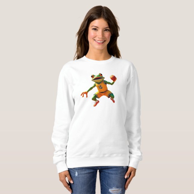 Basketball Frosch Damen weißer Sweatshirt (Vorne ganz)