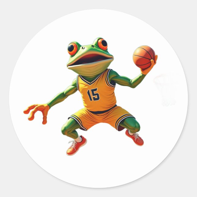 Basketball Frosch große runde weiße Aufkleber (Vorderseite)