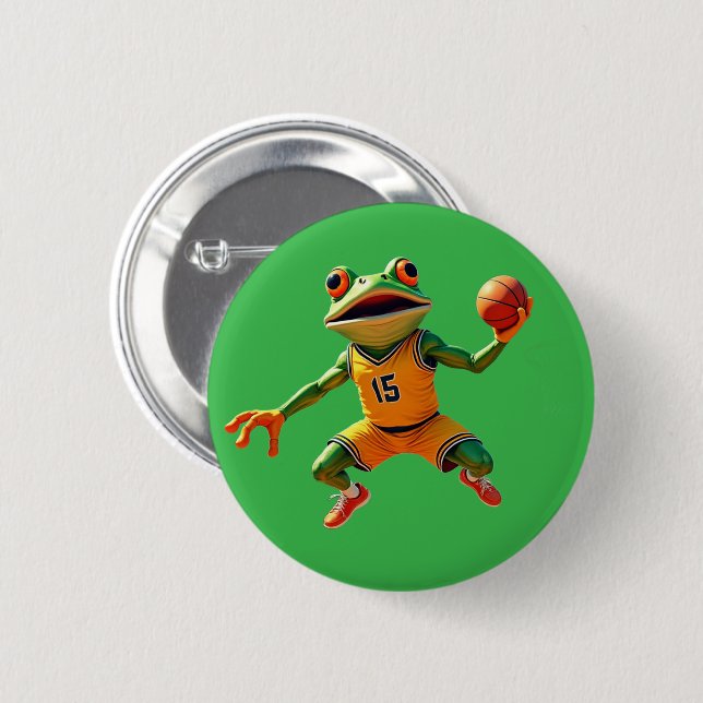 Basketball Frosch grüner Knopf Button (Vorne & Hinten)