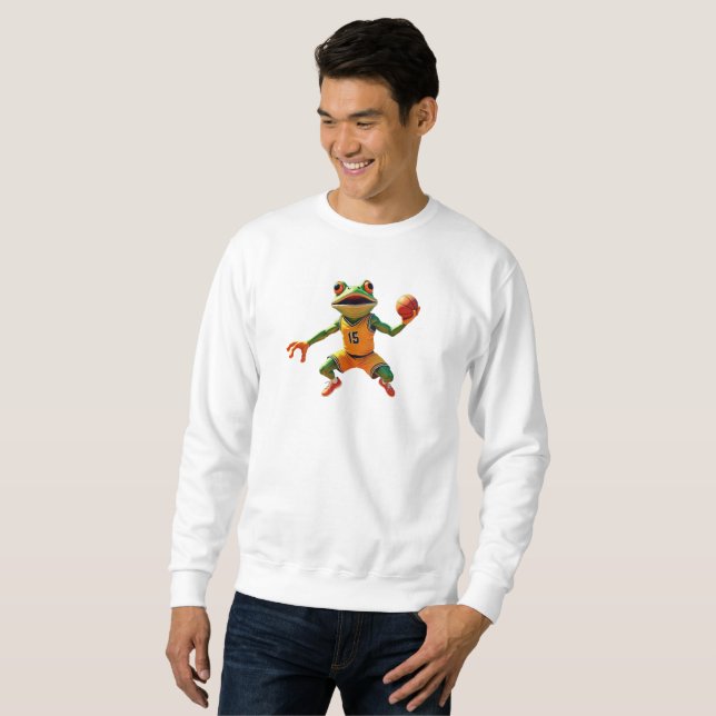Basketball Frosch Männer weißes Sweatshirt (Vorne ganz)