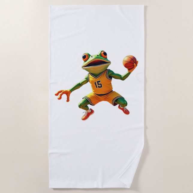 Basketball Frosch weißes Strandtuch (Vorderseite)