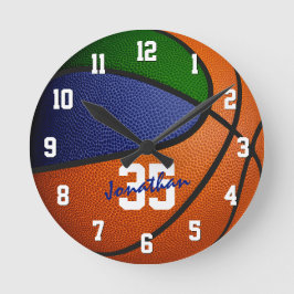 Basketball für blaugrüne Jungs personalisiert Runde Wanduhr