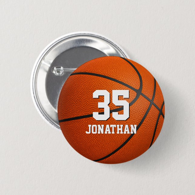 Basketball für Jungen und Mädchen personalisiert Button (Vorne & Hinten)