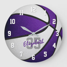 Basketball für lila Weibchen personalisiert Große Wanduhr