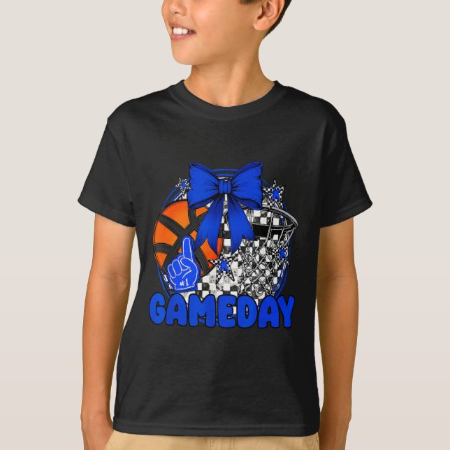 Basketball Game Day Go Cheer Team Blue Coquette Ch T-Shirt (Vorderseite)