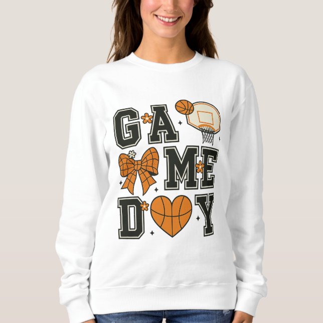 Basketball Game Day T - Shirt Design mit Bow & Hea (Vorderseite)