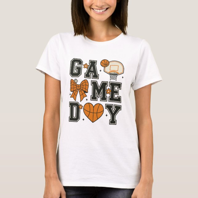 Basketball Game Day T - Shirt Design mit Bow & Hea (Vorderseite)