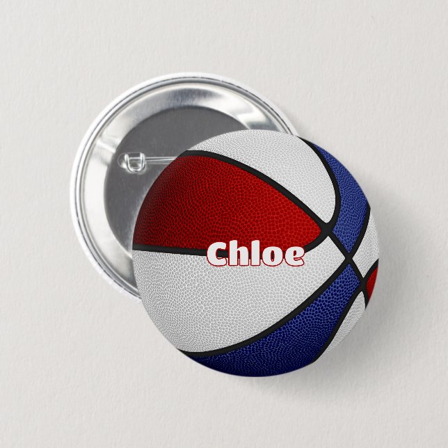 Basketball-Gastgeschenke in Rot-Blau-Mannschaftsfa Button (Vorne & Hinten)