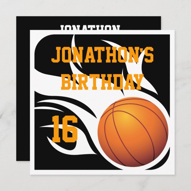 Basketball Geburtstag BW Party Einladung (Vorne/Hinten)