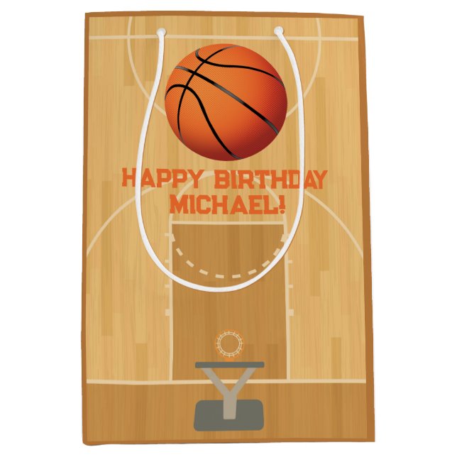 Basketball Geburtstag Mittlere Geschenktüte (Vorderseite)