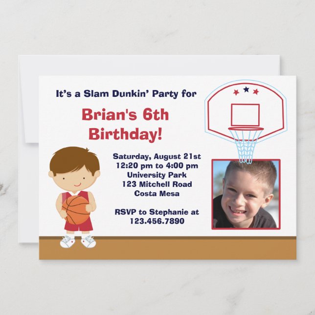 Basketball-Geburtstags-Party Einladung (Vorderseite)