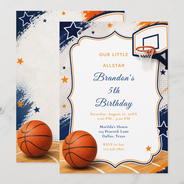 Basketball-Geburtstagsfeier Einladung (Vorne/Hinten)