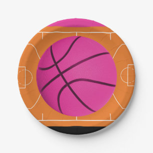 Basketball-Geburtstagsfeier Schwarz Pink & Orange Pappteller