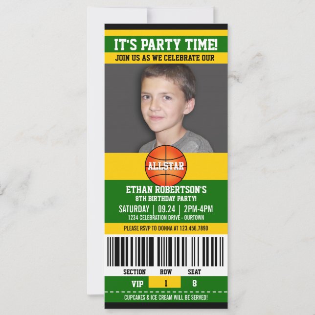 Basketball Geburtstagsfoto Einladung (Vorderseite)