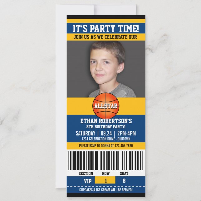 Basketball Geburtstagsfoto Einladung (Vorderseite)