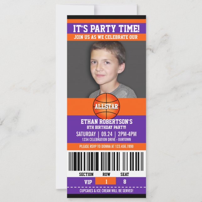 Basketball Geburtstagsfoto Einladung (Vorderseite)