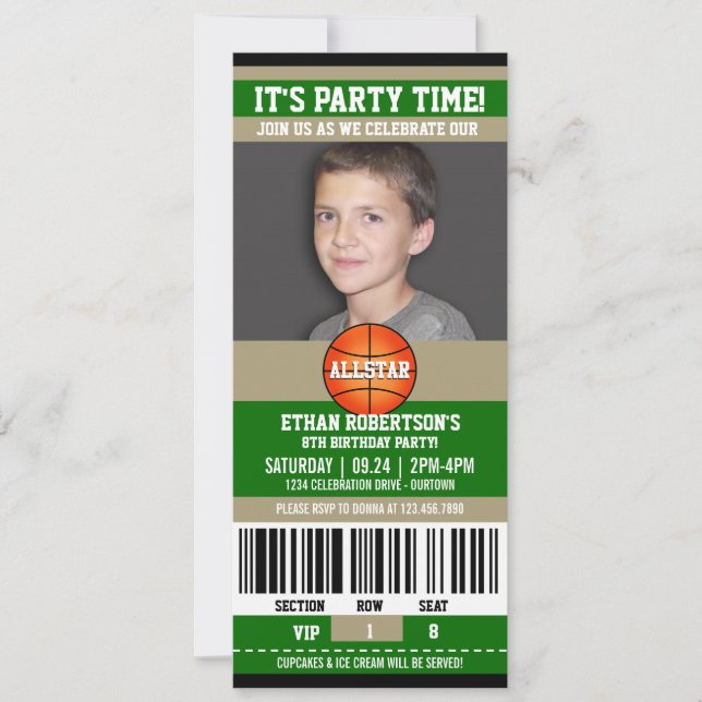 Basketball Geburtstagsfoto Einladung (Vorderseite)