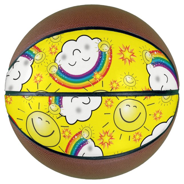 Basketball Gelber Regenbogen Sonnenwolken (Vorderseite)