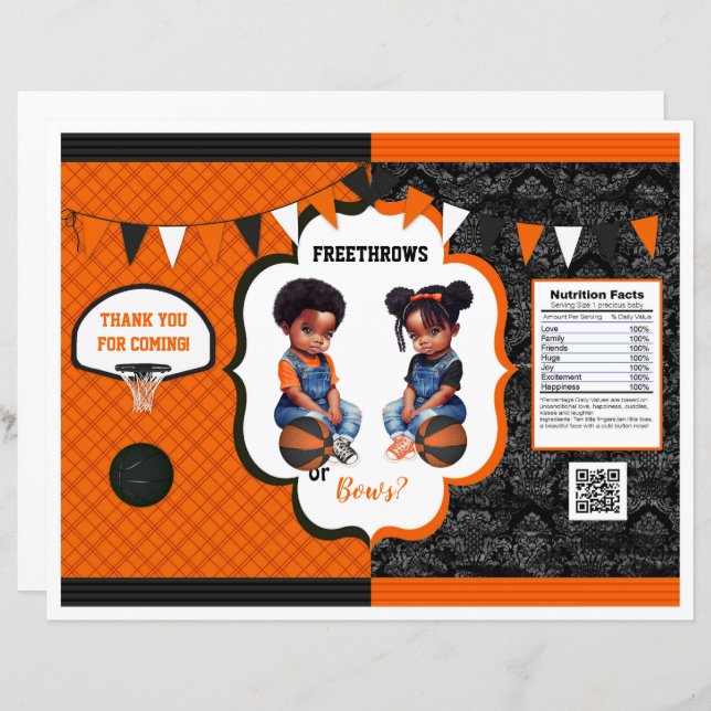 Basketball Gender offenbaren Chip Bag Orange & Bla (Vorne/Hinten)