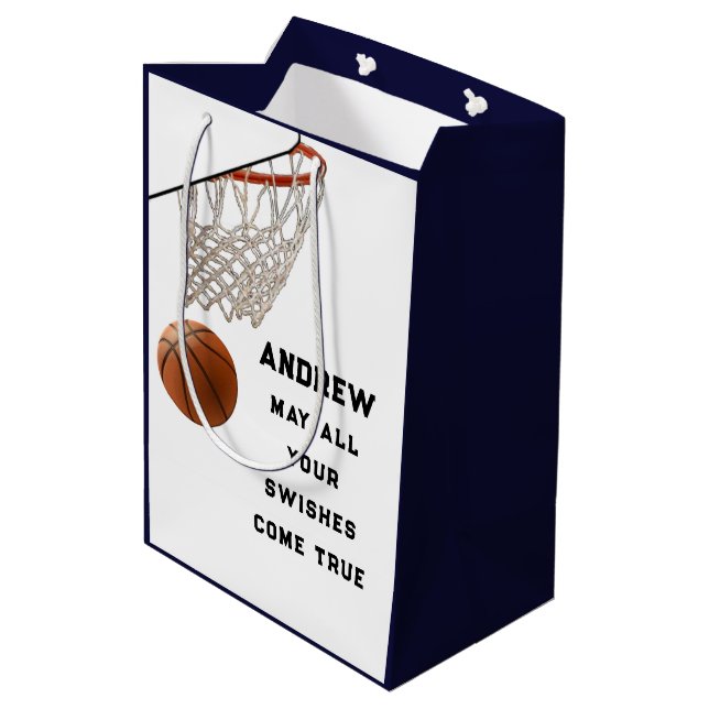 Basketball Geschenk Mittlere Geschenktasche Mittlere Geschenktüte (Rückseite Schrägansicht)