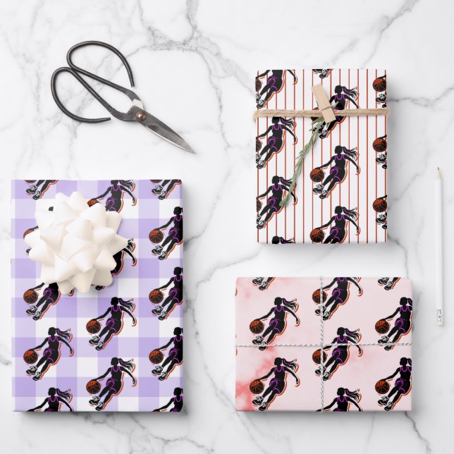 Basketball Girl Birthday Wrapping Paper Sheets Geschenkpapier Set (Vorderseite)