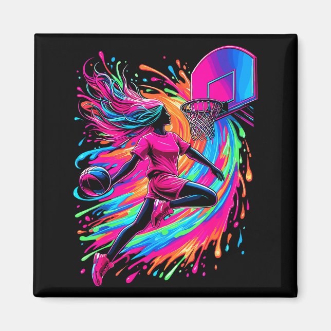 Basketball Girl Colorful  Magnet (Vorne)