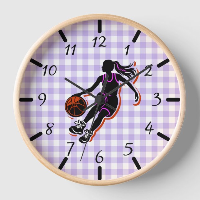 Basketball-Girl Dribbling Wall Clock Uhr (Vorderseite)