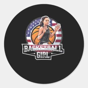 Basketball Girl Usa Runder Aufkleber