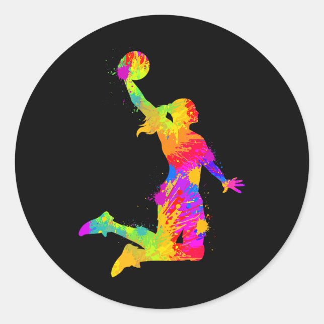 Basketball Girl Women Girl Runder Aufkleber (Vorderseite)