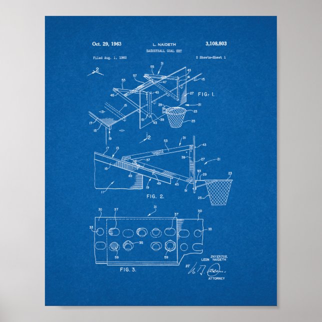 Basketball Goal Set Patent - Blueprint Poster (Vorne)