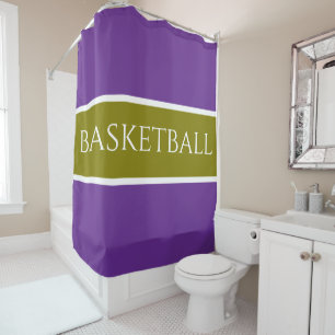 BASKETBALL Golden Olive Weiß Royal Purpur Streifen Duschvorhang