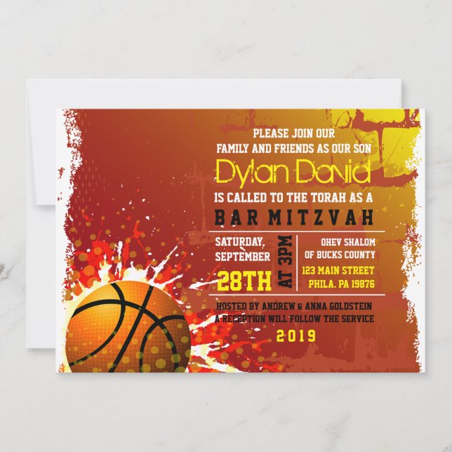 BASKETBALL GRUNGE Bar Mitzvah Einladung (Vorderseite)