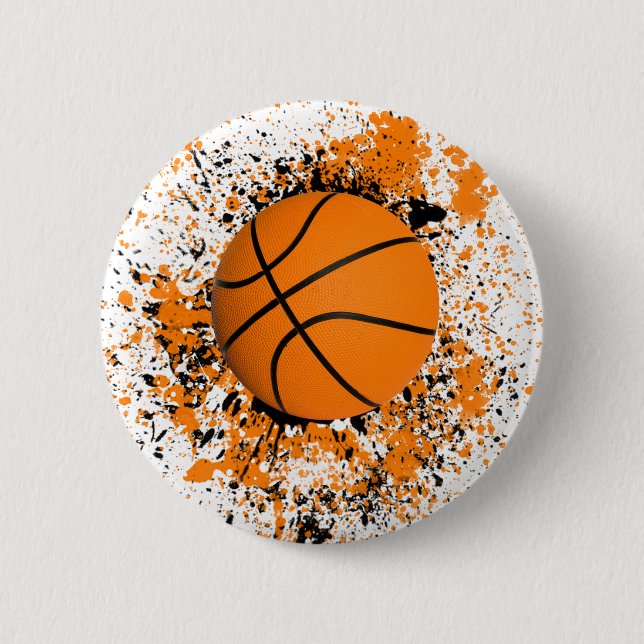 Basketball Grunge Paint Spritzer Orange Black Cool Button (Vorderseite)