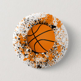 Basketball Grunge Paint Spritzer Orange Black Cool Button