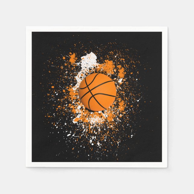 Basketball Grunge Paint Spritzer Orange Black Serviette (Vorderseite)