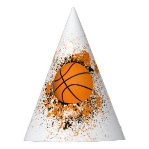 Basketball Grunge  Spritz Orange Schwarz Party Partyhütchen
